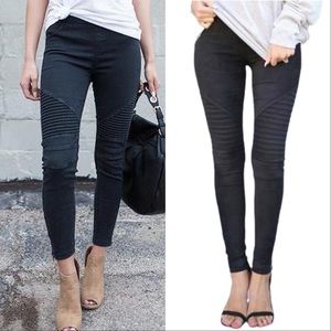 BLACK SLIM FIT MOTO PANTS